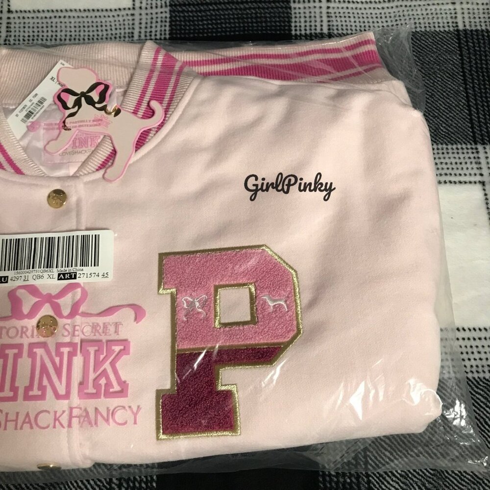 VS PINK x LoveShackFancy Boyfriend Varsity Jacket ALL NEW IN PACKAGING XS-M